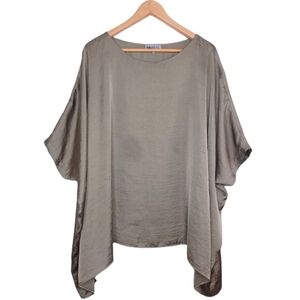 Tutu & Lilli Satin Lagenlook Olive Green Tunic Blouse